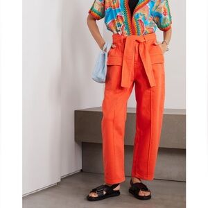 LUKHANYO MDINGI Women's Orange Cotton Twill Belted Barrel Leg Pants